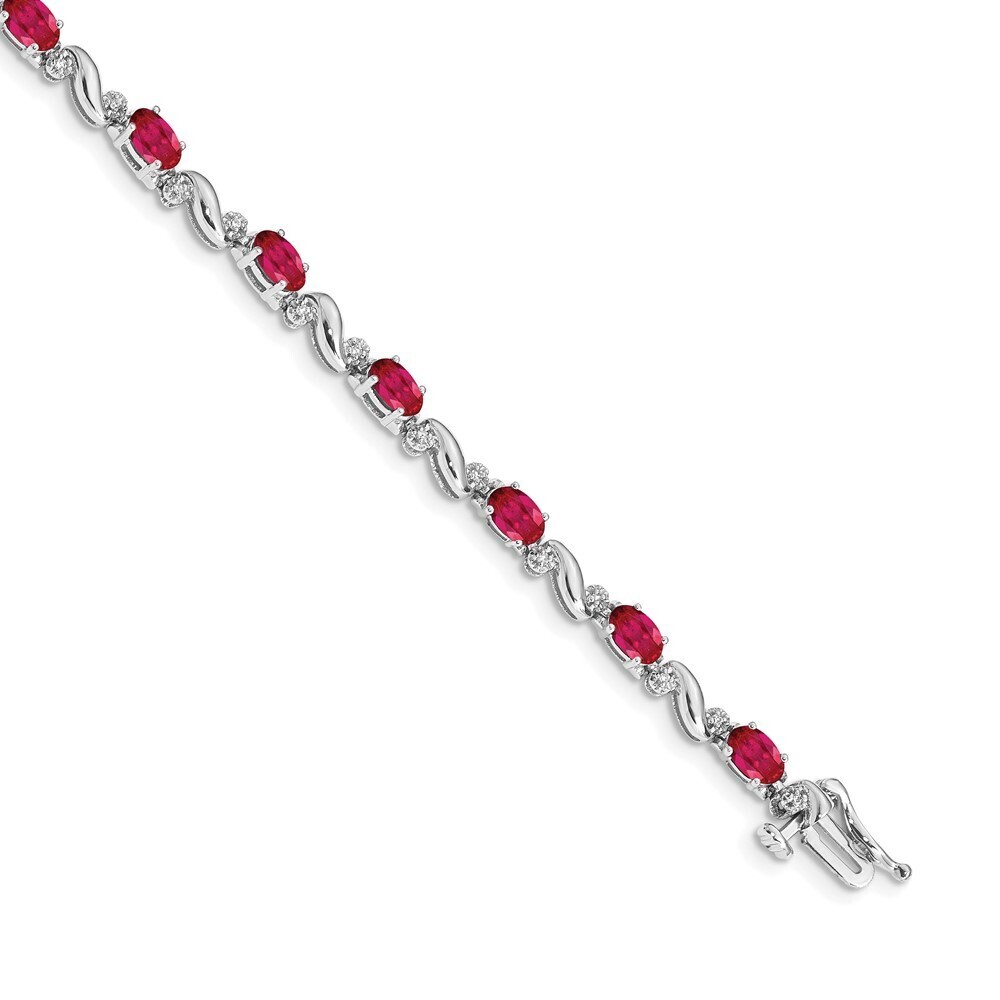 14k White Gold Diamond And Ruby Bracelet